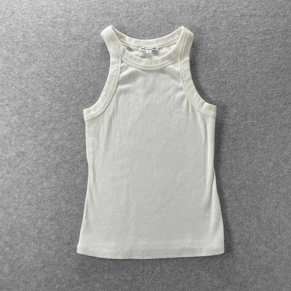 Reformation Ribbed Tank Top Women Small White Cotton Stretch Crew Neck Racerback